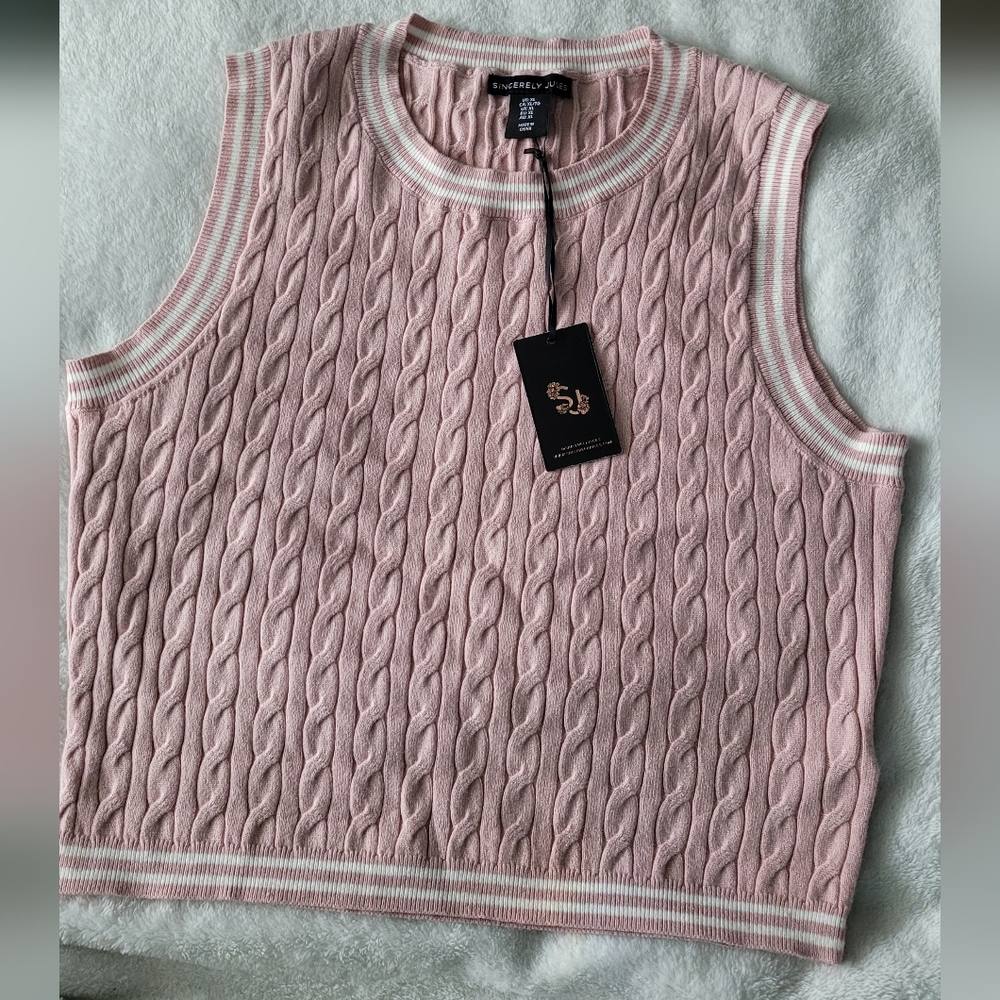 Nwt-SINCERELY JULES Light Pink Cable Knit Sleeveless Top..Read Post - Picture 1 of 6